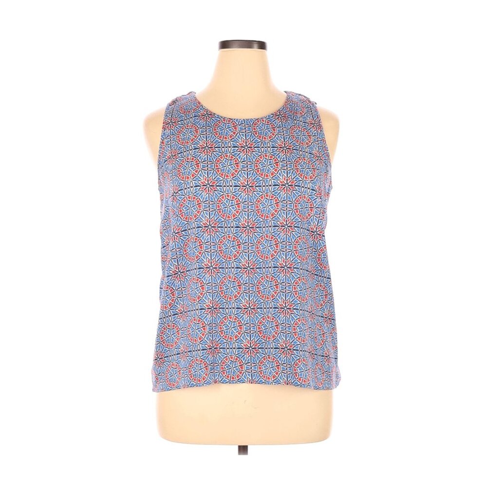 J.Crew Womens Sleeveless Geometric Print Polyester Tank Top Size 14 Made In Chin